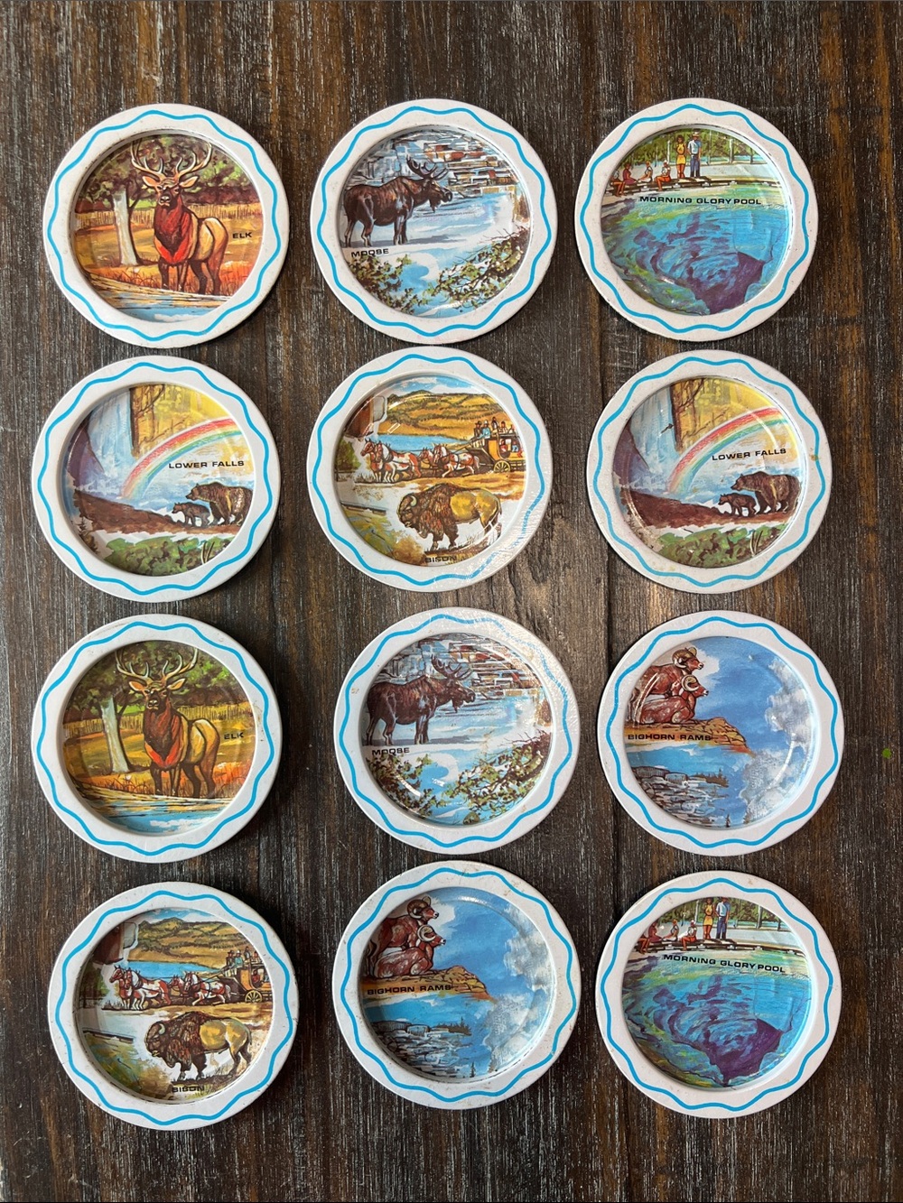 Vintage Yellowstone Tin Coasters. Set of 12.